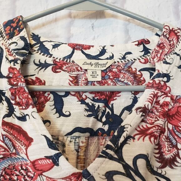 LUCKY BRAND Floral Flowy V-neck Boho Top XS - Picture 3 of 6